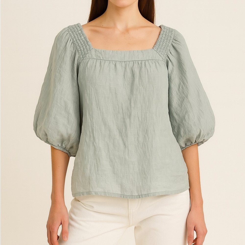 CLUB MONACO Puff Sleeve Top Chic Short Sleeve Blouse Size Small